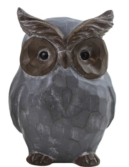 Giftware - Grey Polyresin Distressed Carved Owl