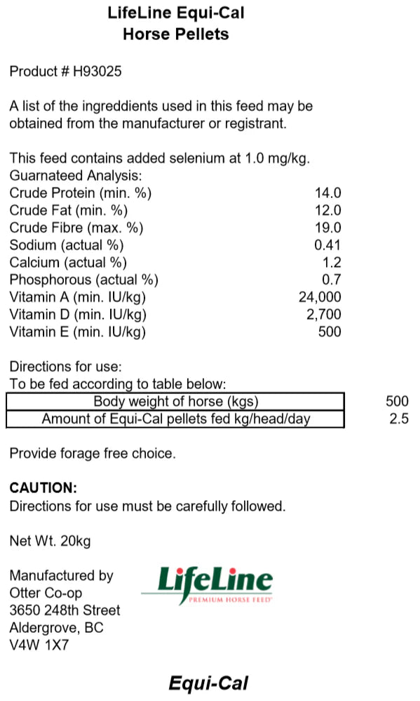 Otter Co-Op Life Line - Equi-Cal Horse Feed ( special order)