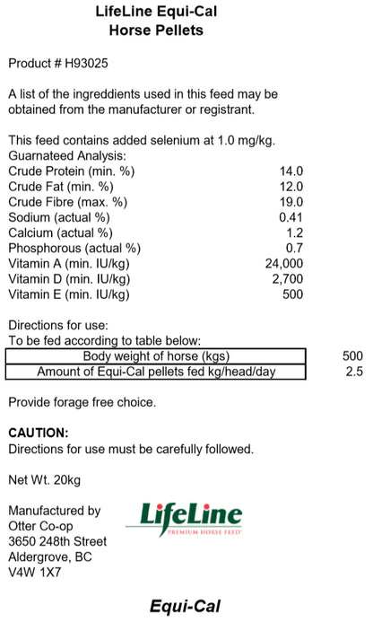 Otter Co-Op Life Line - Equi-Cal Horse Feed ( special order)