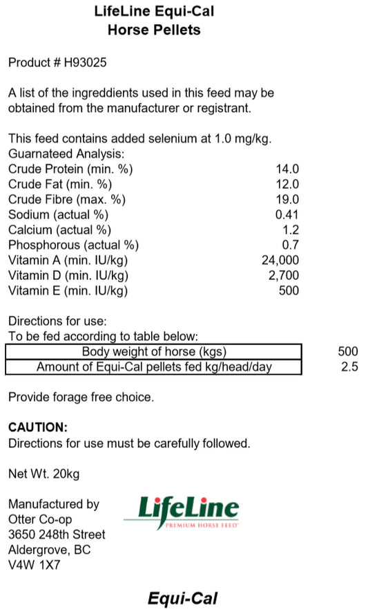 Otter Co-Op Life Line - Equi-Cal Horse Feed ( special order)
