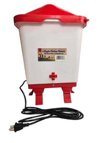 TBL - Heated Chicken Waterer - 4 Gallon - 4 Nipple Bucket w/. Collapsible Legs