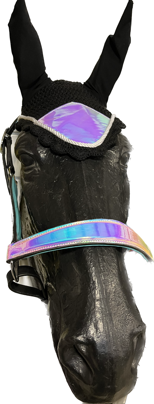 Horse Bonnet/Fly Bale Mask - Black/Holographic