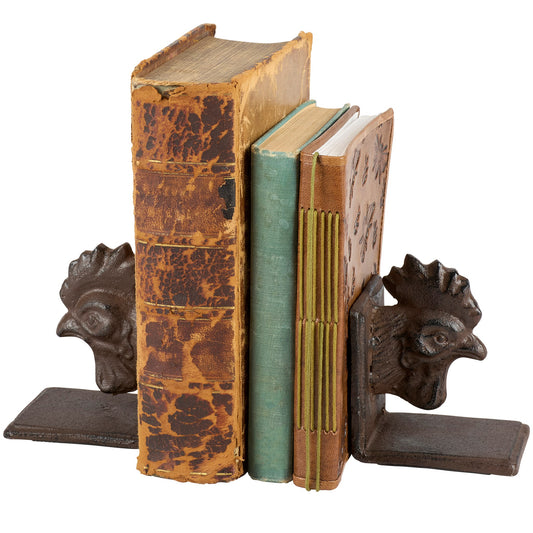 Home Decor - Heavyweight Metal Rooster Bookends