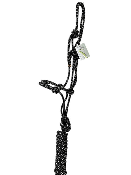PC - Rope Horse Halter with 10 ft Lead & Leather Popper