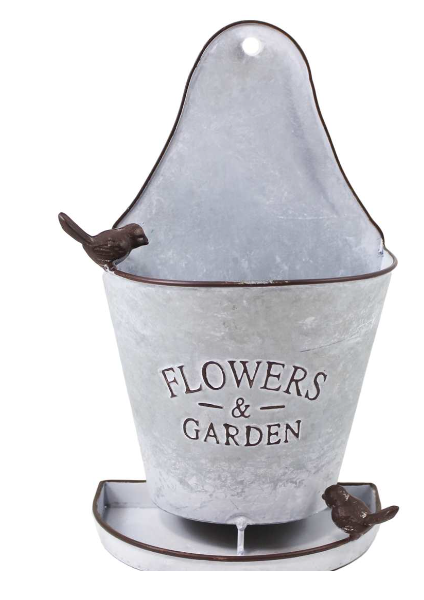 Galvanized Metal Planter W/Birds