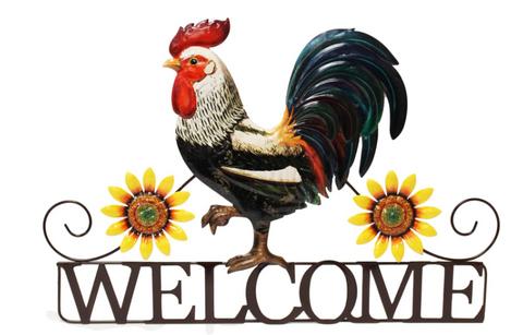 Welcome Sign - Metal Rooster w/Sunflowers