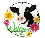 Welcome Sign - Cow W/Flowers