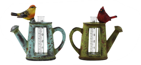 Rain Gauge - Water Can W/Sitting Bird Decor