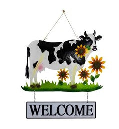 Welcome Sign - Cow W/Sunflowers