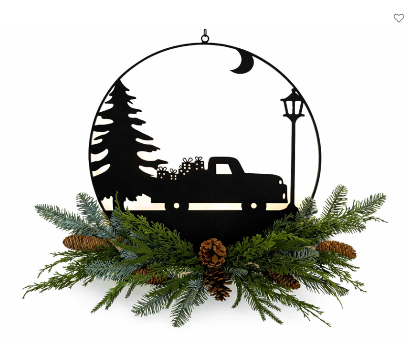 Christmas Decorations - Metal Wreath w/Truck & Greenery