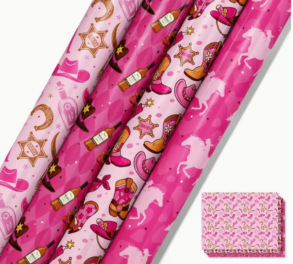 Gift Paper - Pink Western Themed - 12 sheets