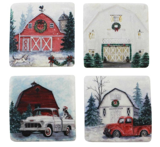 Christmas - Christmas Barn Coaster Set