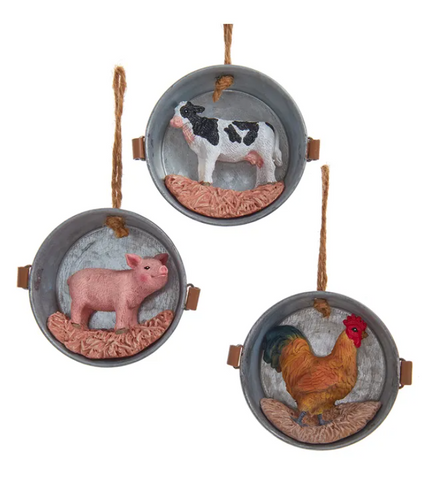 Kurt S. Adler - Tub with Cow, Pig, Rooster Ornaments Assorted