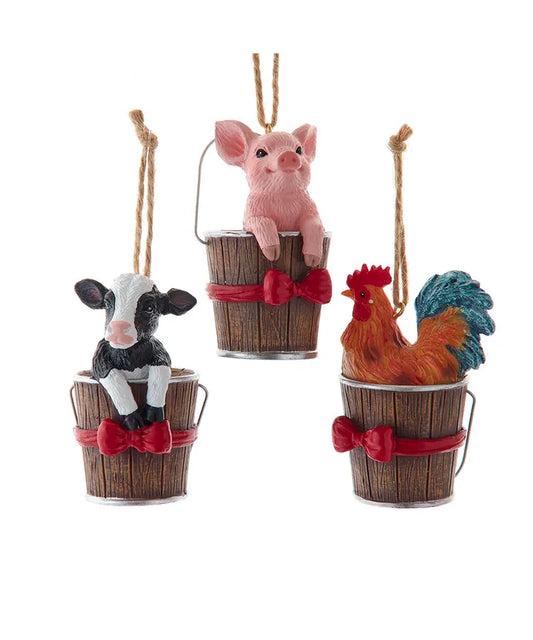 Christmas - Farm Animals In a Bucket - 3" Resin Ornament - Sold Individually