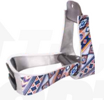 True North- Western Metal Stirrup- Painted Aztec Design- Orange and Blue