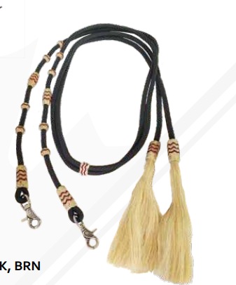 True North - Parachute Cord Mecate Split Rein with Horsehair and Rawhide Knots- Black