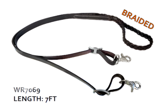 True North - Braided Latigo Roping Reins 5 Plait - Light Oil