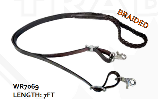 True North - Braided Latigo Roping Reins 5 Plait - Dark Oil