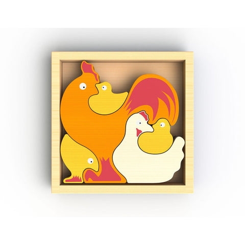 Toys - Wooden Chicken Family Puzzle and Play Set