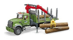 Bruder Mack Granite Timber truck with loading crane and 3 trucks