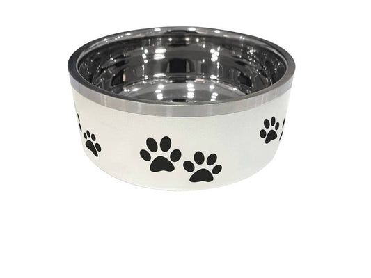 Indipets- Double Wall Bowl- With Paws- Butter Milk