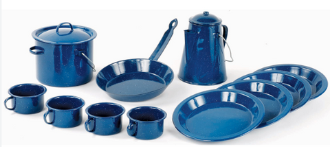 Enameled Steel Camping Cookware Set - Blue