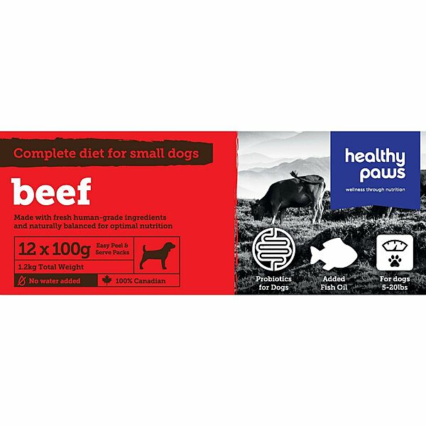 Healthy Paws - Raw Frozen Dog Food - Complete/Small Dog - Beef