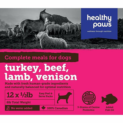 Healthy Paws - Raw Frozen Dog Food - Complete - Turkey/Lamb/Beef/Venison