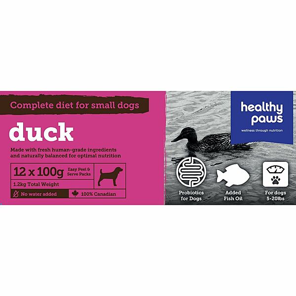 Healthy Paws - Raw Frozen Dog Food - Complete Dinner/Small Dog - Duck