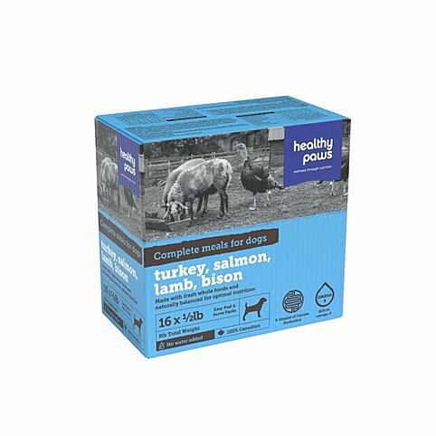 Healthy Paws - Raw Frozen Dog Food - Complete - Turkey, Salmon, Lamb, Bison