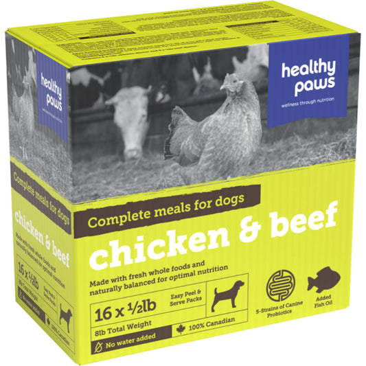 Healthy Paws - Raw Frozen Dog Food - Complete Dinner - Beef & Chicken