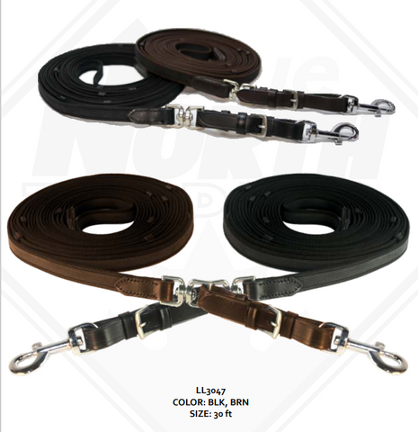 True North - Rubber Grip 30 ft Lunge Line with Swivel Scissor Snap- Brown