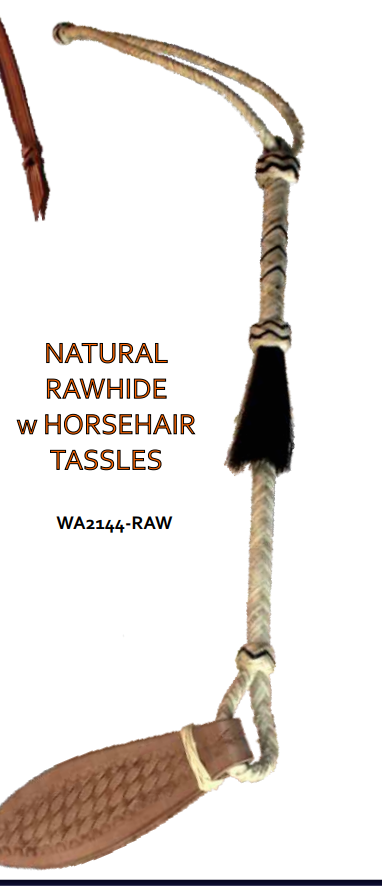 True North - Rawhide Show Quirt with Hair on Tassel and Basket Stamped Popper