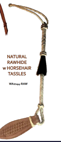 True North- Rawhide Show Quirt with Hair on Tassel and Basket Stamped Popper