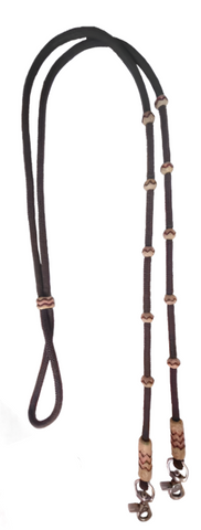 True North - Parachute Cord Roping Rein with Rawhide Knots and Scissor Snaps- Brown 3/8"