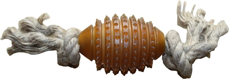 Indipets- Dog Toy- Studded Rugby Ball- With Jute Rope