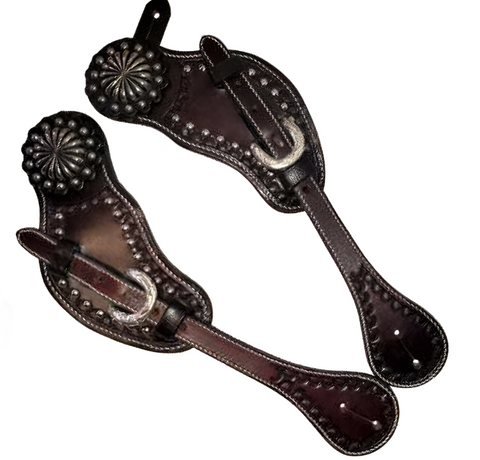 True North - Designer Spur Strap with Spots & Concho - Dark Oil