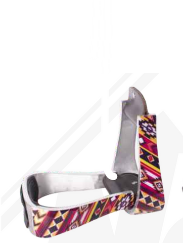 True North- Aluminum Western Stirrup- Painted Aztec Design- Red and Yellow