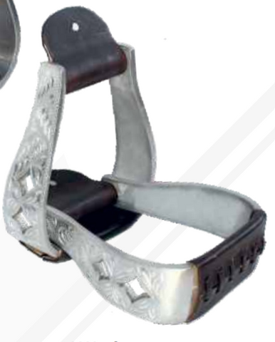 True North- Western Metal Stirrup- Engraved with Cutout Diamonds- Silver