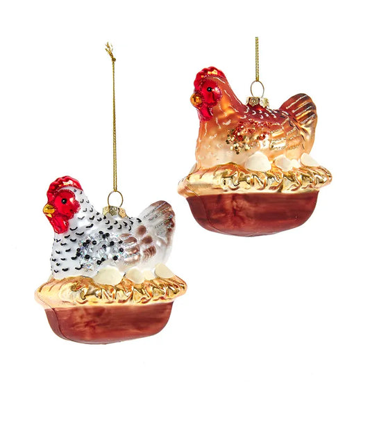 Christmas - Glass Chicken Ornaments - Sold Individually