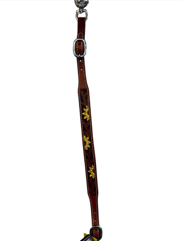 True North- Wither Strap with Yellow Painted Sunflower Carving Light Oil