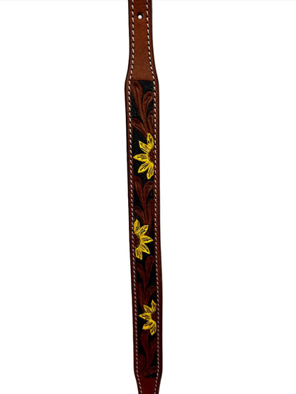 True North - Wither Strap with Painted Sunflower Carving - Light Oil