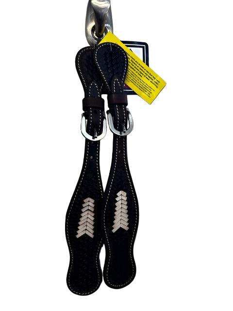 True North - Spur Straps - Basket Weave Dark Oil w/ Natural Rawhide Tooling
