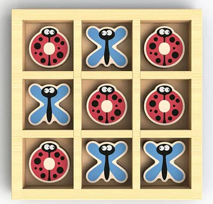 Toys - Wooden Board Game - Tic Bug Toe Travel Game