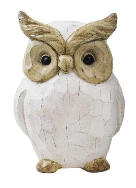 Giftware - White Polyresin Distressed Carved Owl