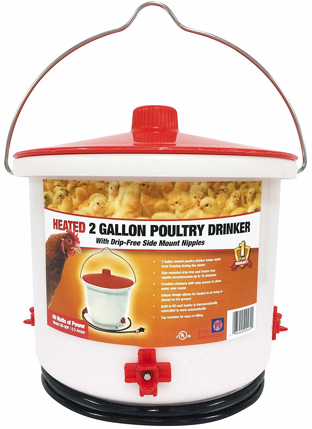 Heated Poultry Nipple Drinker - 2 Gallon