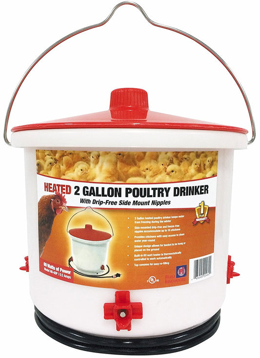 Heated Poultry Nipple Drinker - 2 Gallon