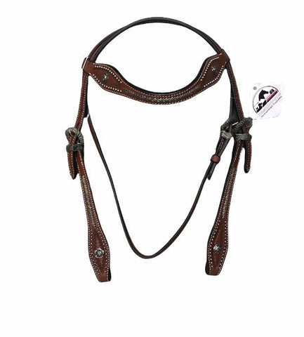 True North - Shaped Browband w Bevelled Rawhide Braiding & Rh Covered Buckles