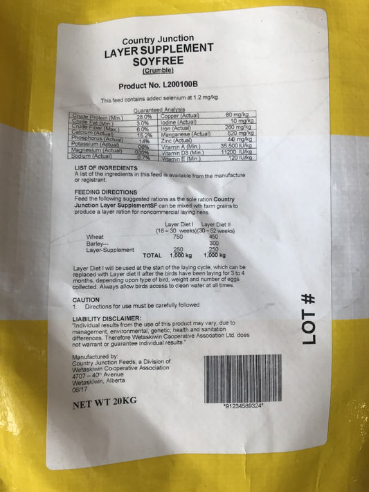 CJ - Soy Free Layer Supplement - 28% - Crumbles - 20kg