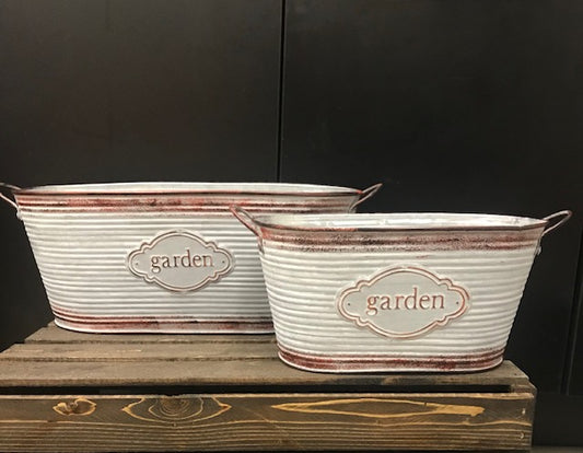 Rustic Metal Oval Planter 2 pc set